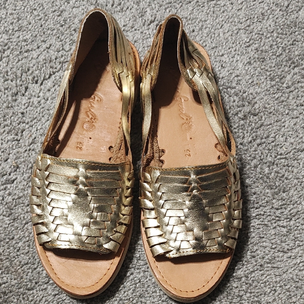 Gold Woven Leather Sandals